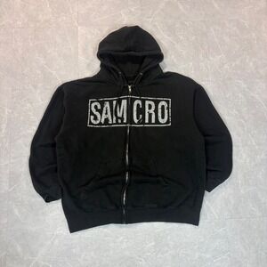 Sons of Anarchy SAMCRO Zip Up Hoodie Mens 2XL Black Grim Reaper Graphic 2012